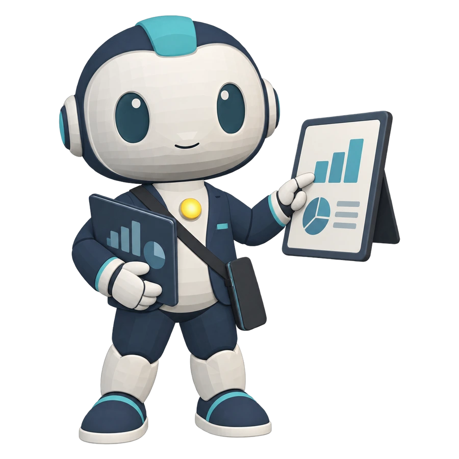チェックリストを手に商談の準備をする営業AI
